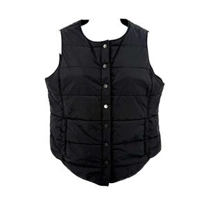 Eileen Fisher Black Quilted Vest Women's S Lightweight Nylon Snap Front Puffer